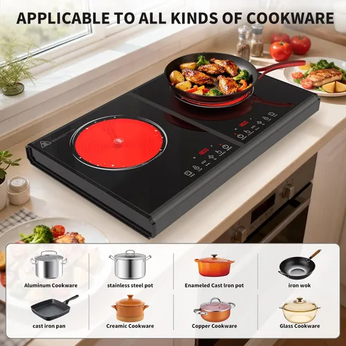 Miniatura 3 de VBGK Placa de cocina eléctrica, estufa de 110 V 3600 W, encimera de 22 pulgadas con 9 niveles de potencia, control táctil LED, protección contra