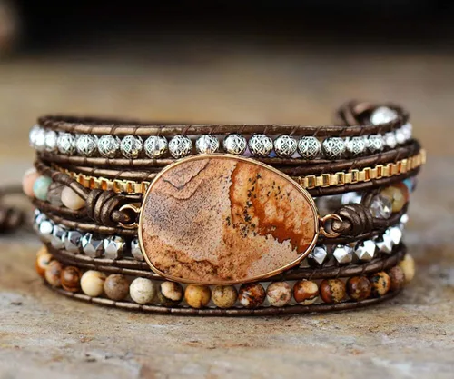 Miniatura 95 de ZOSOJONA - Pulseras bohemias hechas a mano de piedra natural, que dan vuelta, con cuentas de cristal de turquesa