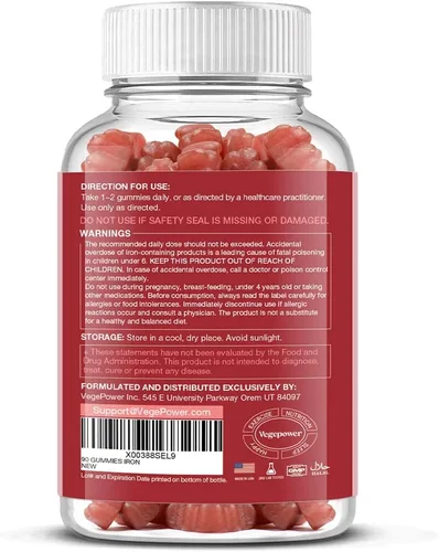 Miniatura 9 de Suplemento de gomitas de hierro vegano - con vitamina C, A, complejo B, folato, zinc para adultos y niños - Apoyo para la salud de la sangre
