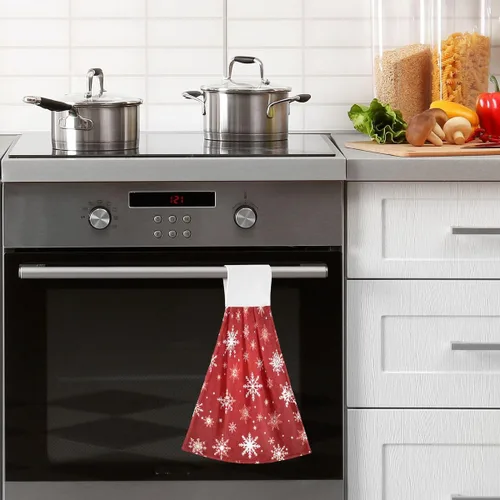 Miniatura 6 de ALAZA Toalla de mano de cocina con copos de nieve roja con copos de nieve, 2 toallas colgantes para decoración del hogar, toallas de tela suave