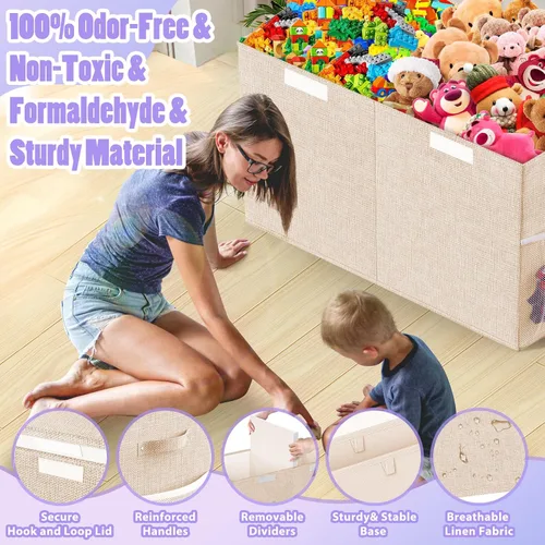 Miniatura 5 de Caja grande de almacenamiento de juguetes con divisor de tapa, organizador de juguetes plegable resistente, cofre organizador, contenedores, cajas