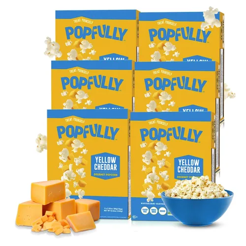Miniatura 30 de POPFULLY Palomitas 94% libres de grasa totalmente explotadas, bolsas para compartir, sabor a mantequilla ligera, gran explosión, bolsas