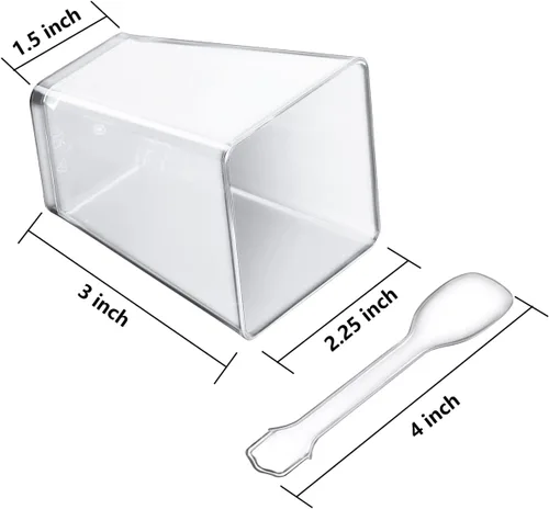 Miniatura 2 de Vasos de postre de plástico de 5 onzas con cucharas, paquete de 50 unidades, mini tazas de postre cuadradas transparentes para aperitivos, tazas
