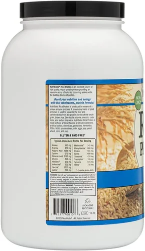 Miniatura 2 de NutriBiotic Proteína de arroz simple, 3 libras (3.0 lbs) Proteína en polvo baja en carbohidratos, vegana y cruda Cultivada y procesada sin