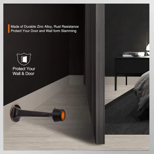Miniatura 5 de Paquete de 2 topes rígidos sólidos para puerta, protectores de pared resistentes con puntas de goma suave, bronce aceitado Bronce frotado con aceite