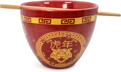Miniatura 2 de Year Of The Tiger - Juego de vajilla de cerámica del zodiaco chino Incluye cuenco de fideos ramen de 16 onzas y palillos de madera Juego