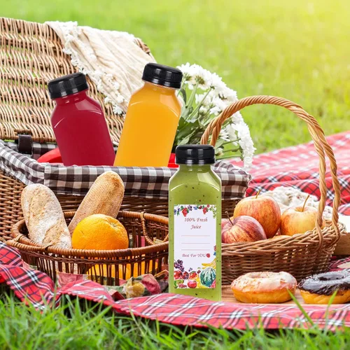 Miniatura 6 de SUPERLELE 12 botellas de plástico para jugo de 12 onzas con tapas, recipientes transparentes reutilizables para jugos, licuados, beber y otras