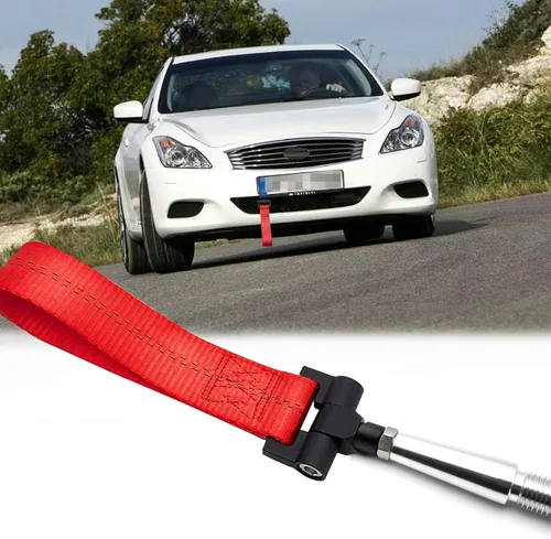x xotic tech Adaptador de orificio de remolque JDM Racing Style rojo con correa de remolque de nailon para Nissan 370Z GTR Juke/Fit Infiniti G37/Q60