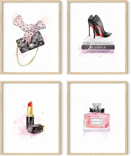 Miniatura 20 de HAUS AND HUES Decoración de pared de maquillaje para habitación de glamour, juego de 4 cuadros de moda para pared, arte de pared con lápiz labial