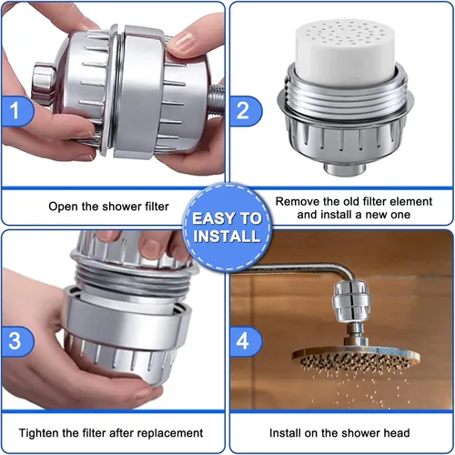 Miniatura 7 de Paquete de 4 filtros de repuesto para filtro de ducha de 15 etapas con cabezal de ducha de vitamina C de repuesto para agua dura por Cenipar