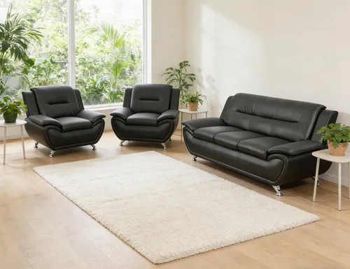 Miniatura 38 de Sofás Seccionales de Cuero, Conjuntos de Muebles de Sala de Estar, 3 Piezas Conjunto de Sofá Moderno para Sala de Blanco crema