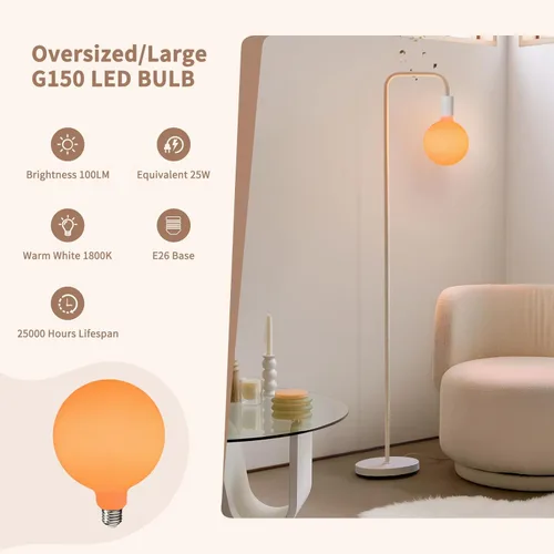 Miniatura 3 de ONEWISH Lámpara de pie para sala de estar, lámpara de pie minimalista con bombilla LED moderna, vidrio blanco esmerilado de 6 pulgadas, 1800 K