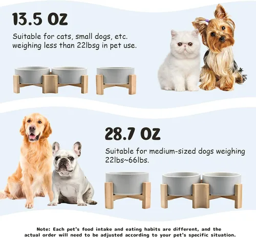 Miniatura 5 de SPUNKYJUNKY Cuenco de cerámica inclinado de 15° para perros y gatos con soporte de madera, cuenco inclinado para comida y agua para bulldog Gris