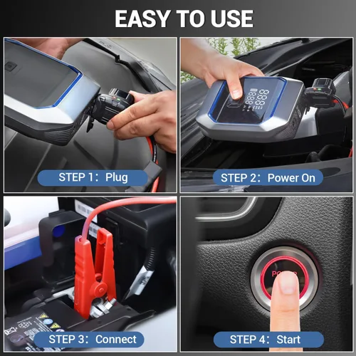 Miniatura 7 de Arrancador de salto con compresor de aire, paquete de batería portátil de 2500 A (8.5 gas/8.0L diesel) 160PSI 20000mAh inflador de neumáticos