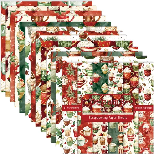 Miniatura 17 de Papel para álbum de recortes con patrón navideño, suministros de producción de tarjetas de 6 pulgadas, 24 hojas de cartulina libre de ácido de un
