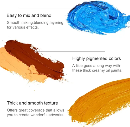 Miniatura 5 de AUREUO - Juego de pintura al óleo, tubos de 12 x 0.4 fl oz/0.4 onzas líquidas, pinturas a base de aceite no tóxicas para pintura en lienzo