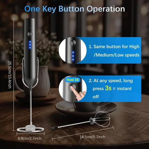 Miniatura 2 de Espumador de leche recargable con soporte, varita espumadora eléctrica, máquina de espuma de café de mano, desmontable de acero inoxidable