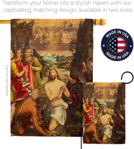 Miniatura 4 de Juego de banderas de jardín con diseño de bautismo de Cristo, colgante de pared religioso, esperanza gracia paz, paloma de la paz religiosa