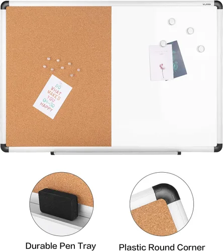 Miniatura 3 de VUSIGN Combinación de tablero blanco y corcho, 24 x 36 pulgadas, combo de borrado en seco y tablero de corcho, para el hogar u oficina, boletín
