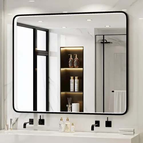 Miniatura 31 de Espejo de baño LED de 20 x 28 pulgadas con luces, marco de metal negro, espejo de tocador iluminado para pared, espejo LED regulable de 3000 K/4500