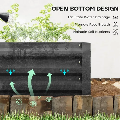 Miniatura 3 de Outsunny Cama de jardín elevada galvanizada, caja de metal de 8 x 3 x 1 pies, para cultivar verduras, flores, hierbas, suculentas, color negro