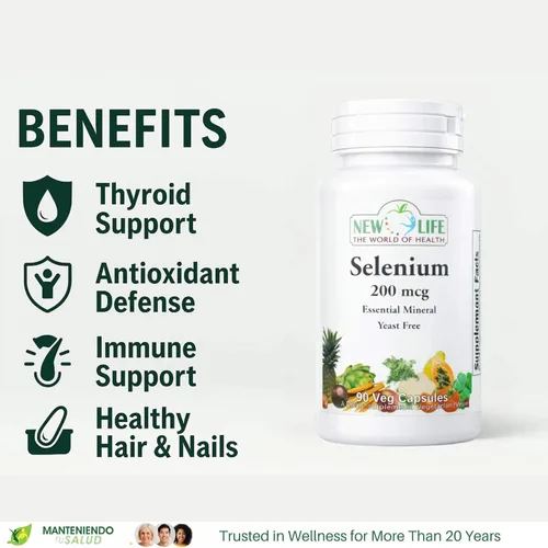 Miniatura 3 de New Life Selenio 200mcg, mineral esencial, 90 cápsulas vegetales