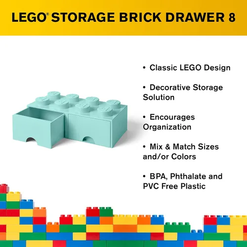 Miniatura 5 de LEGO - Cajón de ladrillos, 8 perillas, 2 cajones, caja de almacenamiento apilable, color verde menta aguamarina Verde oscuro