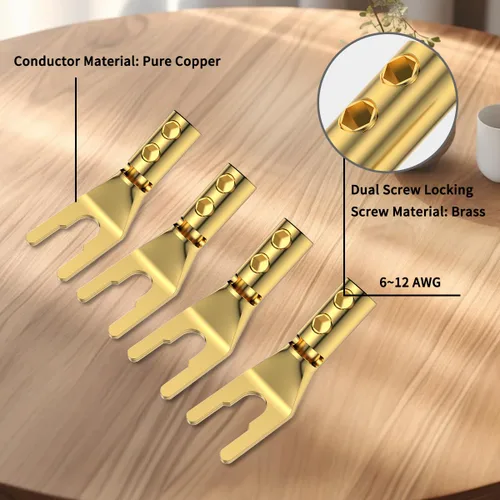 Miniatura 4 de 4 conectores de pala, 45 grados de cobre puro de audio tenedor Y enchufe de espada con tubo termorretráctil y llave hexagonal, enchufes de cable