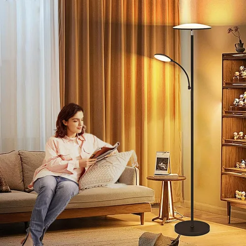 Miniatura 5 de Lámpara de pie, 42 W, 4500 lúmenes, lámpara de pie LED súper brillante con luz de lectura giratoria, control remoto táctil y función de memoria