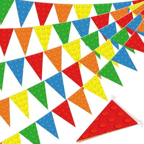 Miniatura 11 de Tiamon 5 banderas de coche de carreras, decoraciones de fiesta, rojo, azul, negro y blanco, triángulo a cuadros de 49.2 pies, banderines