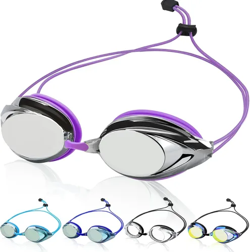 Miniatura 15 de Gafas de natación para adultos, hombres, mujeres y jóvenes, con correa elástica, gafas de natación sin tirones de pelo espejo/lentes transparentes