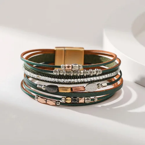 Miniatura 2 de Long tiantian Pulseras de cuero para mujer, de moda, bohemias, con dije de círculo, apiladas, pulseras de varias capas, joyería, regalos de Navidad