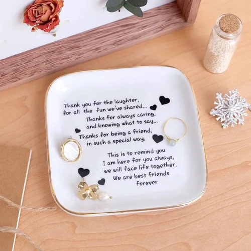 Miniatura 6 de Plato para anillos o abalorios con citas de amistad para mujer ideal como regalo único de cumpleaños o jubilación para mujeres.