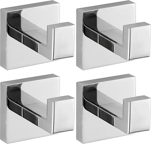 Miniatura 12 de Ganchos de toalla negros mate para baños, gancho moderno de acero inoxidable resistente montado en la pared, paquete de 4, ideal para colgar Negro