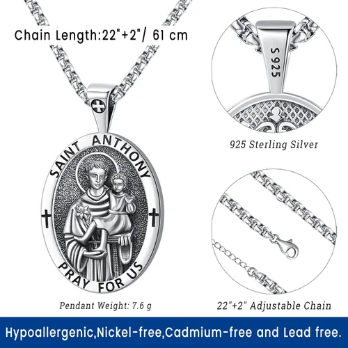 Miniatura 3 de Eusense Collar con colgante de San MiguelSan CristóbalSan BenitoSan JudaVirgen María MilagrosaCrucifijo de JesúsSan JoséSan Antonio para hombres
