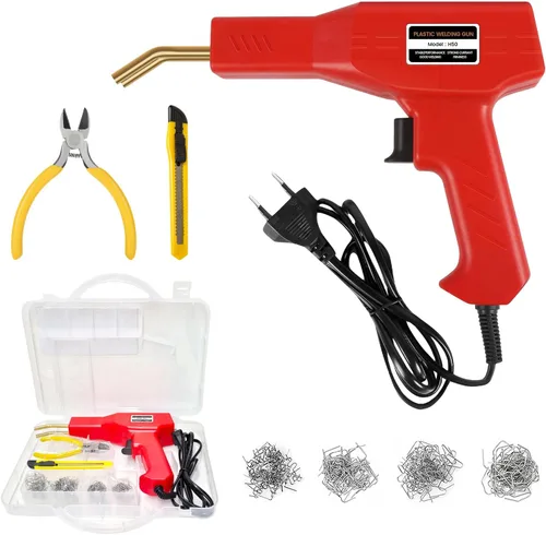 Kit de soldador de plástico, máquina de soldadura con grapadora en caliente con 200 piezas, 4 tipos de grapas y estuche de transporte, herramienta