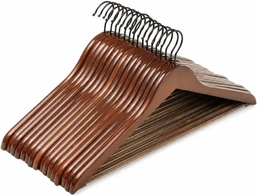 Miniatura 9 de JS HANGER Perchas de madera para abrigos, paquete de 16 perchas de madera de alta calidad con barra antideslizante para pantalones, extra suaves