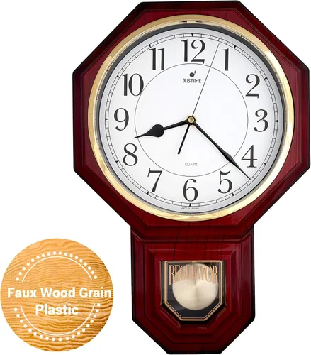 Miniatura 11 de JUSTIME Reloj de pared clásico vintage tradicional de estilo Schoolhouse, con péndulo y melodía Westminter cada hora, relojes de pared con melodía