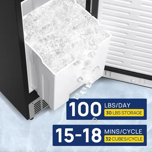 Miniatura 3 de Coolake Máquina de Hielo Comercial Bajo Mostrador de 15 Pulgadas, 100 lbs/Día de Acero Inoxidable Empotrable Independiente con Contenedor