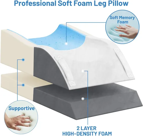 Miniatura 6 de Almohadas de elevación de doble pierna, almohada de cuña para después de la cirugía, soporte de espuma viscoelástica ajustable, cuidado cómodo