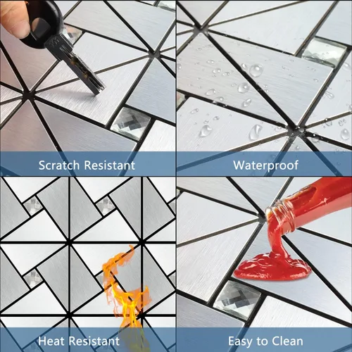 Miniatura 4 de Vamos Tile Azulejo para salpicaduras de despegar y pegar, azulejos de metal para salpicaduras de cocina y baño, molino de viento plateado