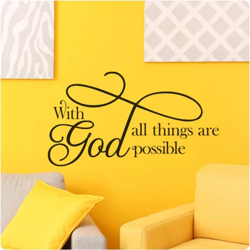 My Vinyl Story Calcomanía de pared grande con Dios todas las cosas son posibles, inspiradora, decoración de oficina, cita de decoración de pared,