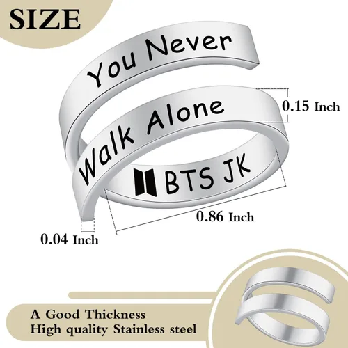 Miniatura 6 de SELOPU Bangtan - Anillo de regalo para niños de Kpop Bangtan para que nunca camines solos te ames a ti mismo Acero inoxidable Genérico