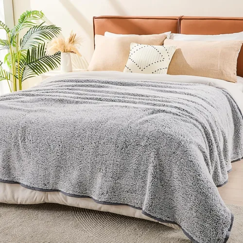 Miniatura 5 de EMME Manta de Vellón Sherpa Suave Reversible Felpa Esponjosa Grande, Ligera Cálida Decorativa Bohemia Cobertura de Manta para Sofá, Sillón, 05-Plush
