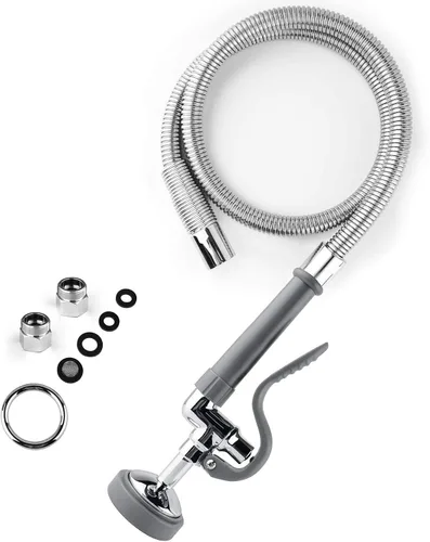 CWM - Pulverizador de fregadero comercial con manguera flexible de acero inoxidable de 45 pulgadas, válvula de pulverización de preenjuague de 1.42