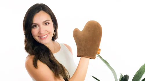 Miniatura 3 de Bronze Tan - Guante de gamuza color marrón para aplicar crema autobronceante para lograr una aplicación uniforme, manopla aplicadora, lavable
