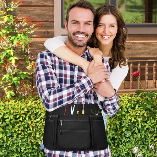 Miniatura 7 de Delantal de limpieza profesional con 7 bolsillos y cinturón ajustable en la cintura, camarero, chef, camarero, para mujeres y hombres, restaurantes