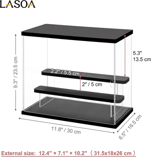 Miniatura 5 de LASOA Vitrina acrílica de 3 niveles con luz LED ajustable, caja transparente para figuras de acción, coleccionables y miniaturas, estante