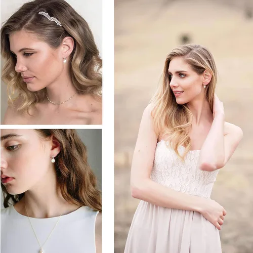 Miniatura 5 de Aretes colgantes de plata de ley 925 seleccionados a mano AAA+ de 7.5 a 0.315 in con perlas cultivadas de agua dulce blancas para mujer