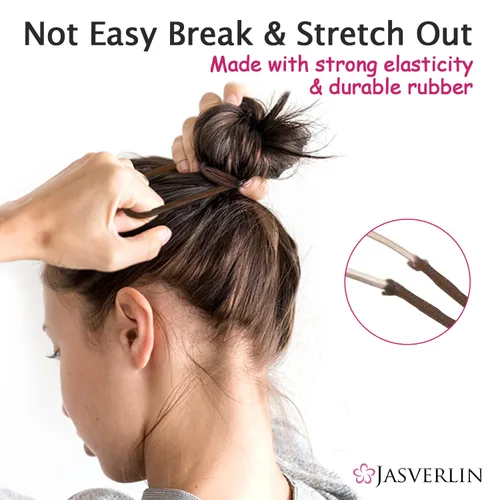 Miniatura 3 de JASVERLIN Lazos elásticos para cola de caballo para cabello grueso, para mujeres, niñas y hombres, antideslizantes, por rotura, sin enredos